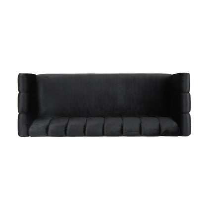 Black 83.25 Velvet Channel Tufted 3-seater Sofa with Birch Wood Legs for Living Room