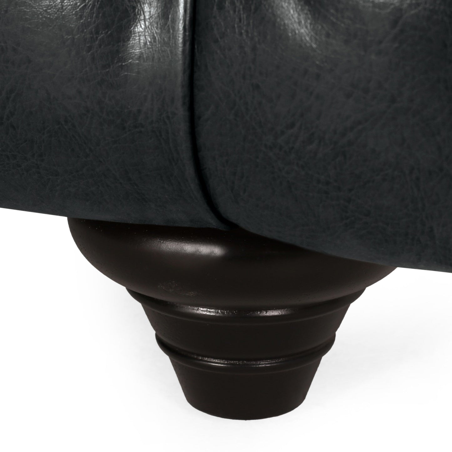 Black 83.5 PU Leather 3-Seater Sofa with Button-Tufted Back, Wide Armrests, and Vintage Wood Legs