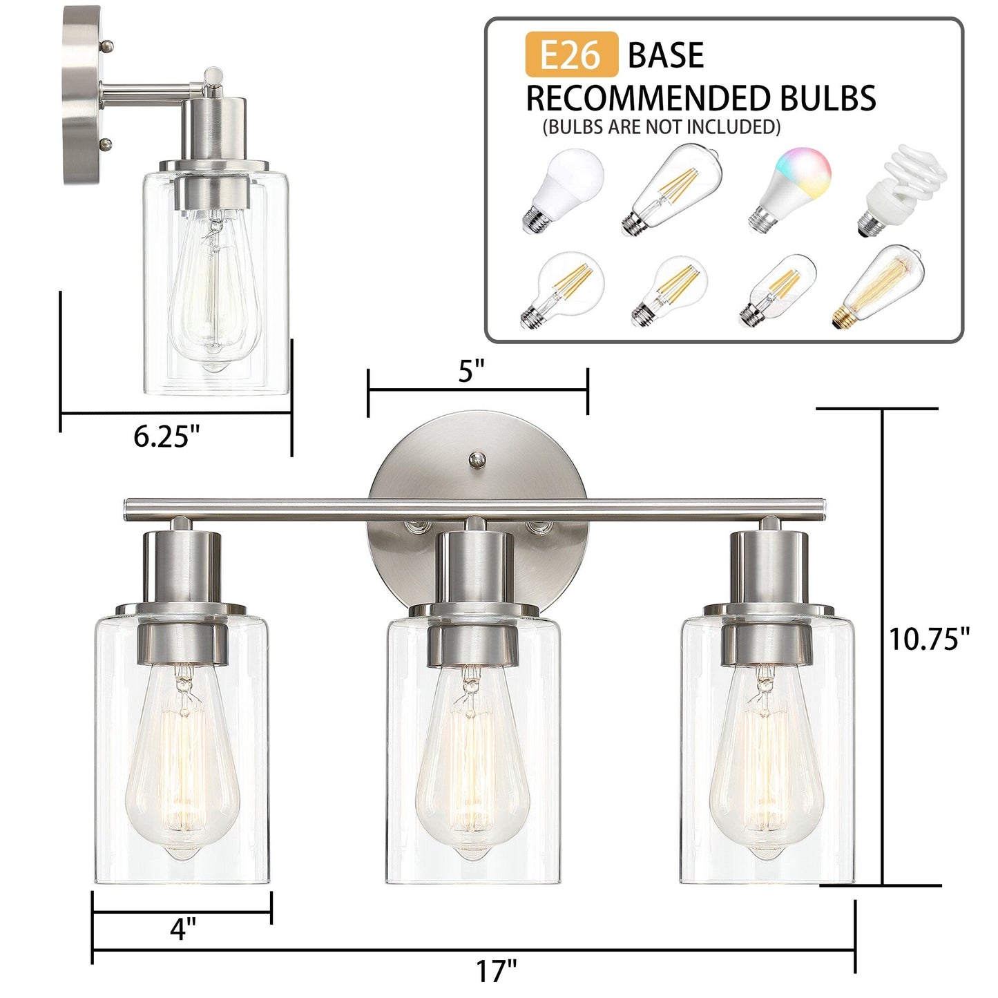 17 in. 3-Light Bathroom Light Fixtures Oil Rubbed Bronze Vanity Light