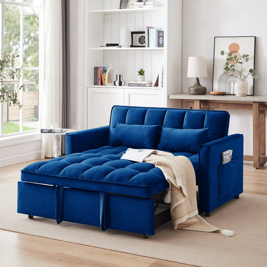 Blue Loveseat Sofa Bed with Storage Bag