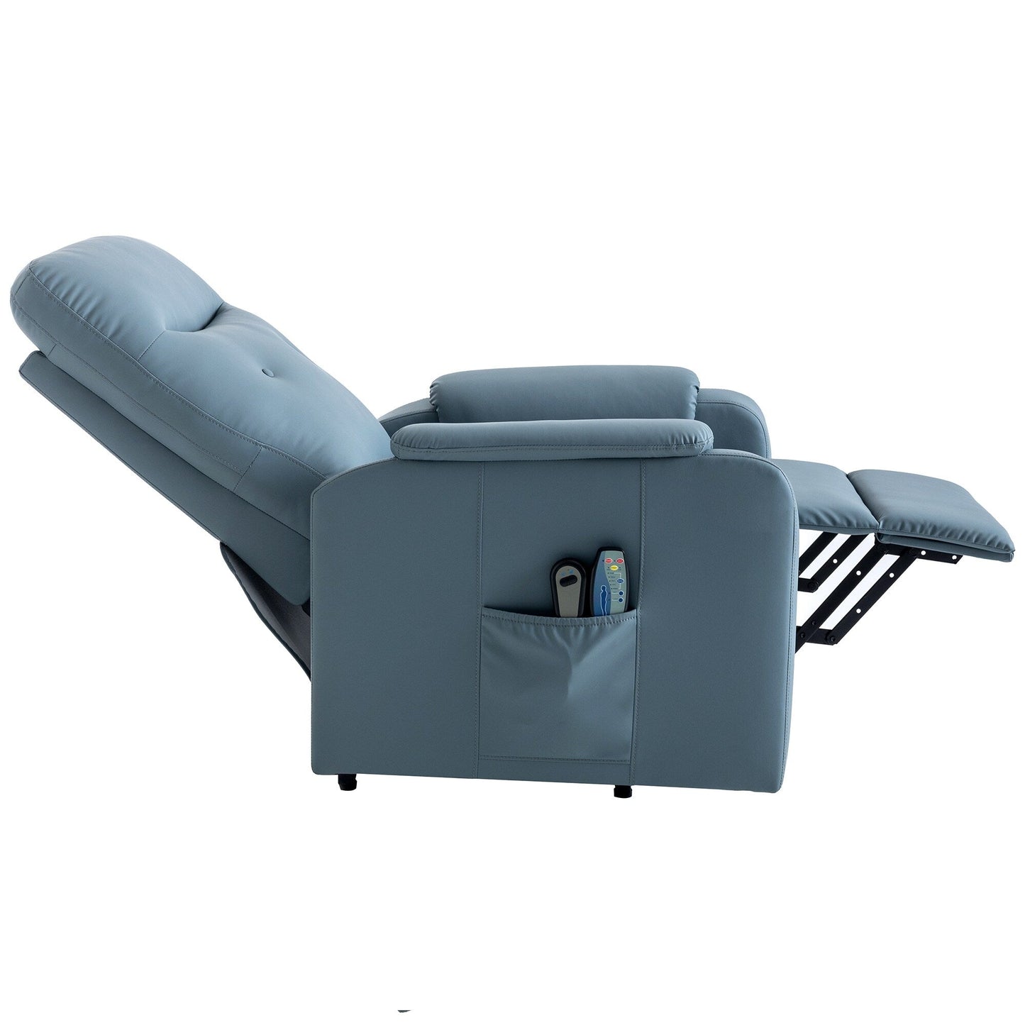 Blue Power Lift Recliner with Heat, Massage & Side Pocket