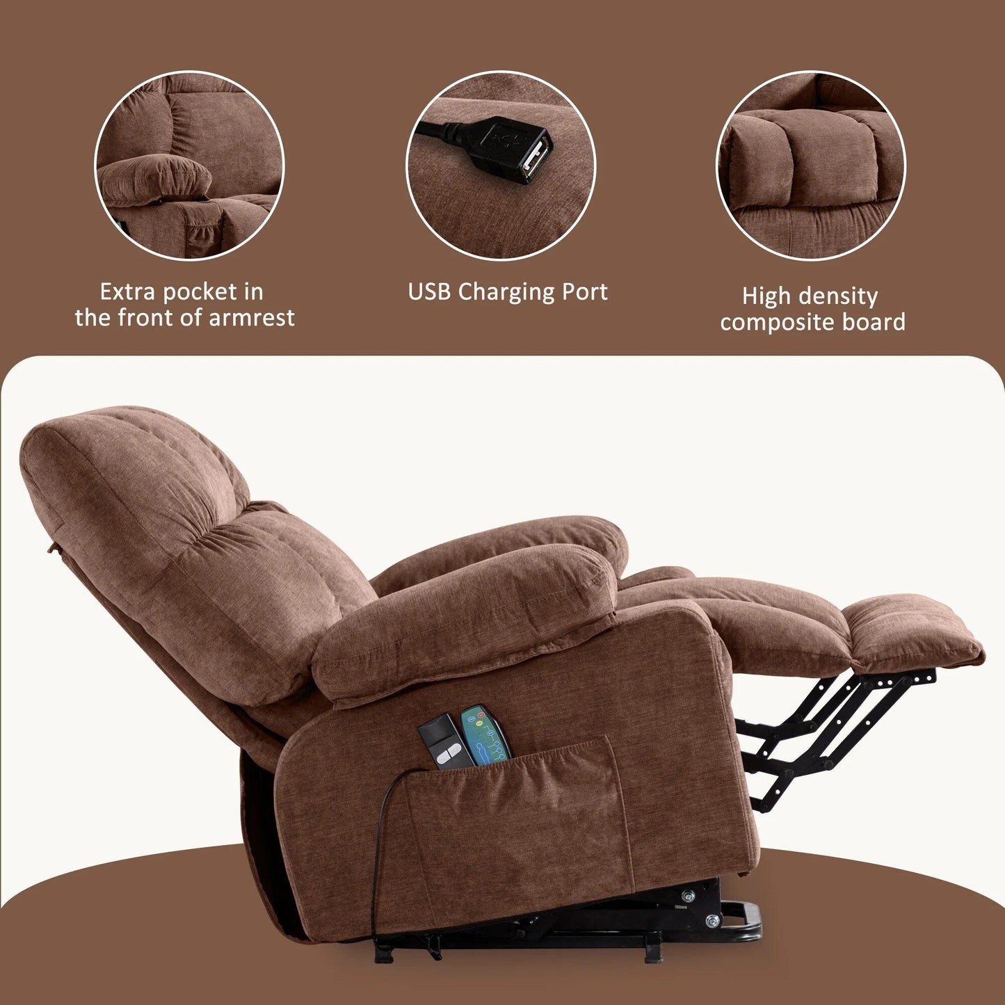 Blue Power Lift Recliner with Heat, Massage & USB Ports