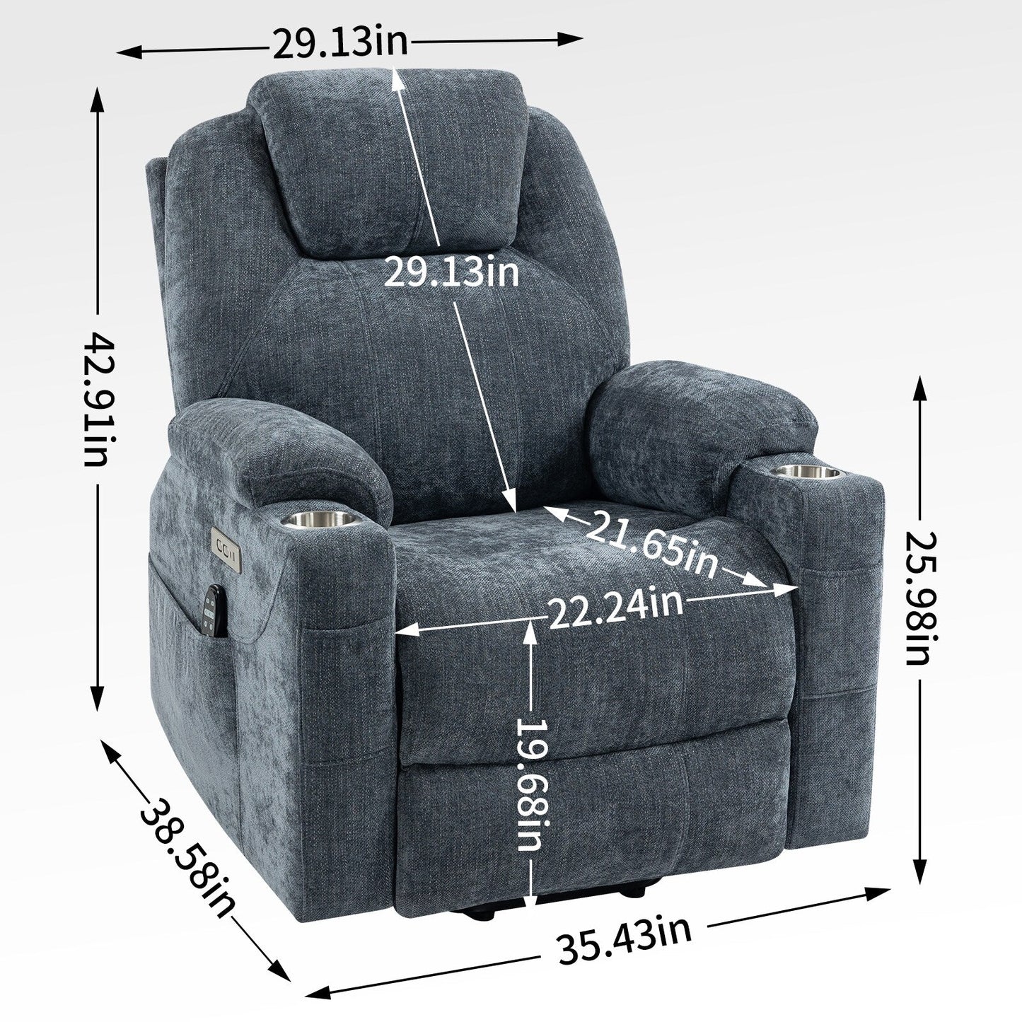 Blue Power Lift Recliner with Massage, Heat & Cup Holders