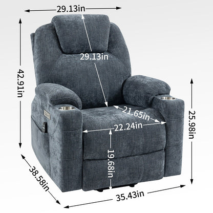 Blue Power Lift Recliner with Massage, Heat & Cup Holders