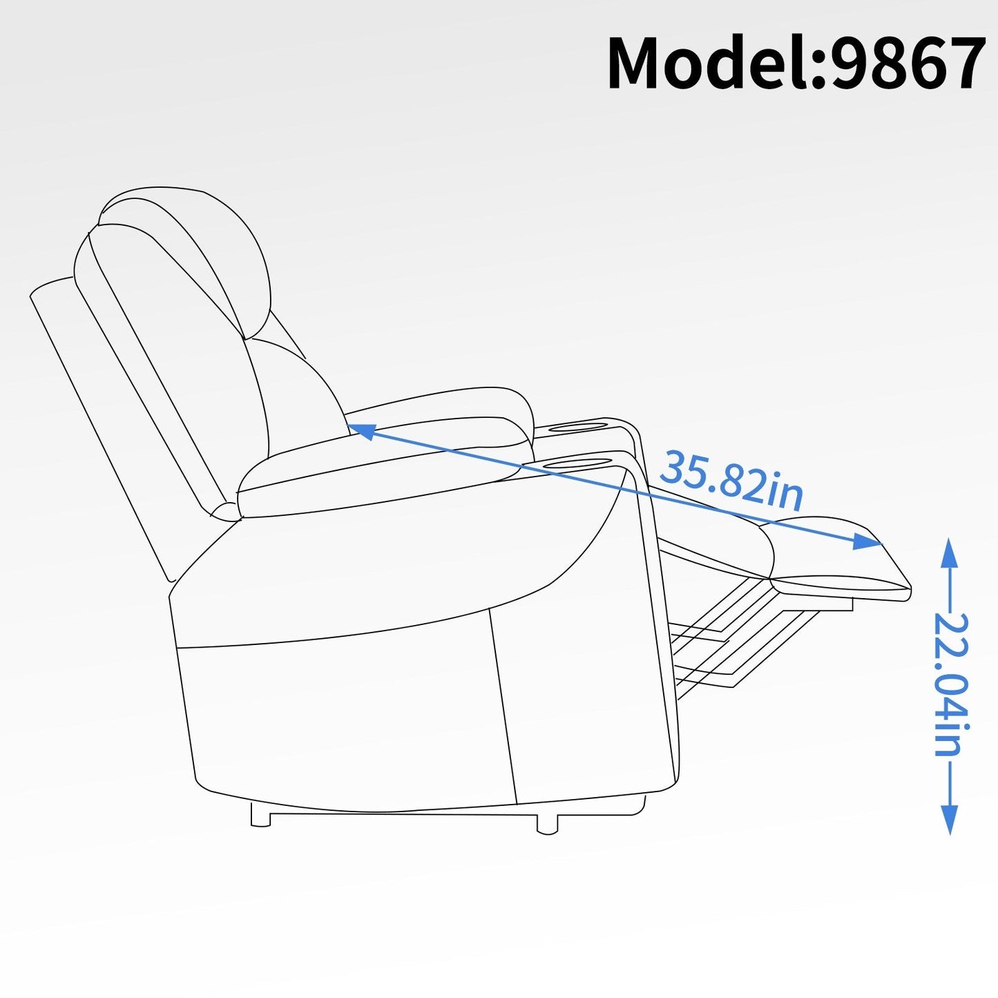 Blue Power Lift Recliner with Massage, Heat & Cup Holders
