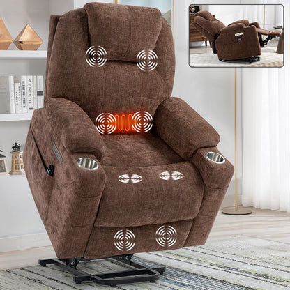 Blue Power Lift Recliner with Massage, Heat & Cup Holders