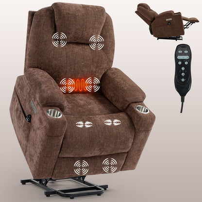 Blue Power Lift Recliner with Massage, Heat & Cup Holders