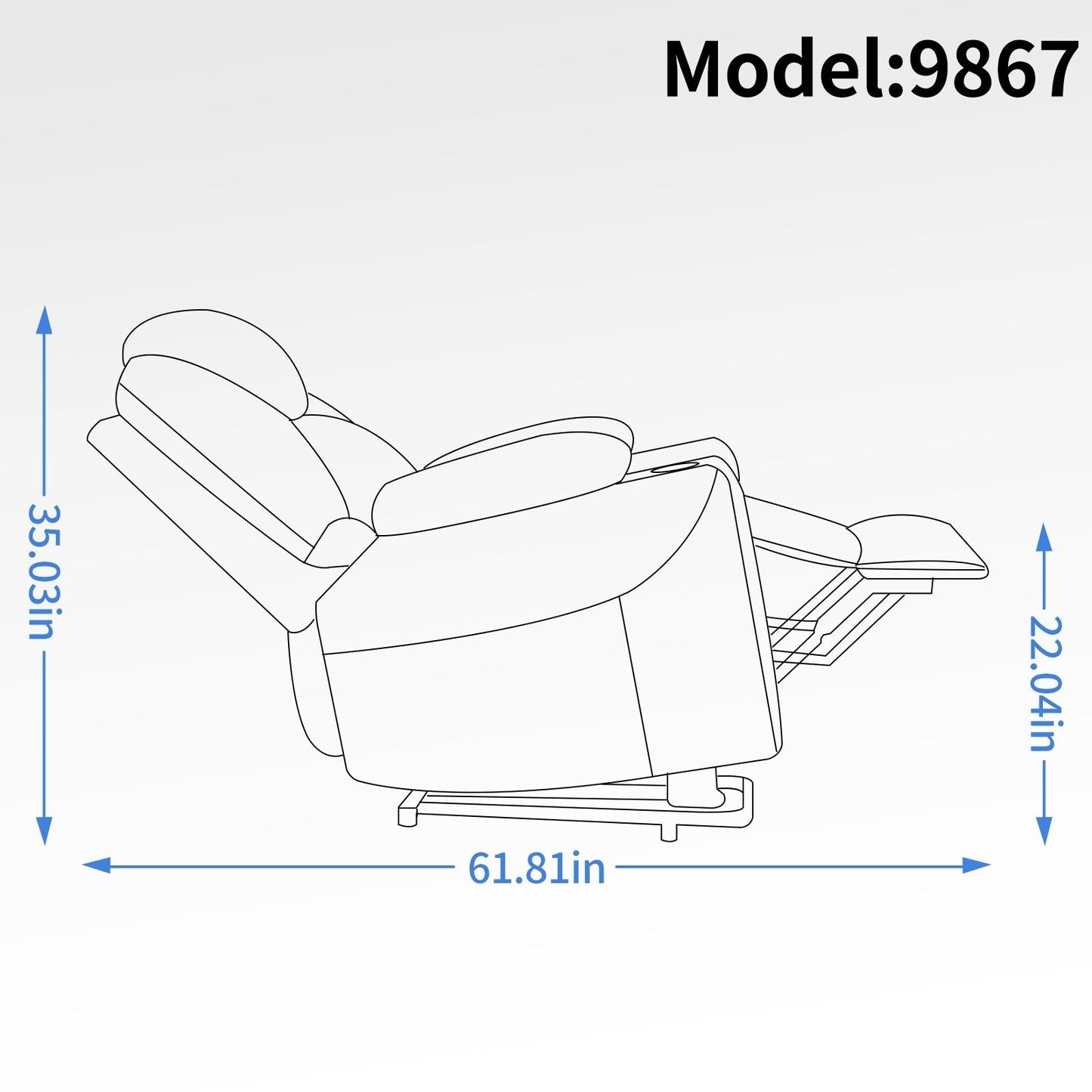 Blue Power Lift Recliner with Massage, Heat & Cup Holders