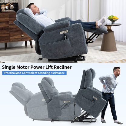 Blue Power Lift Recliner with Massage, Heat & Cup Holders