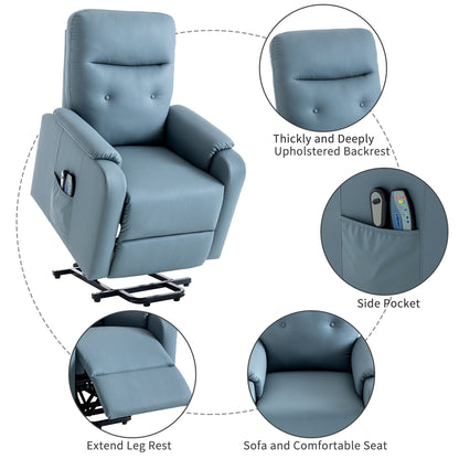 Blue Power Lift Recliner with Massage, Heat, and Side Pocket