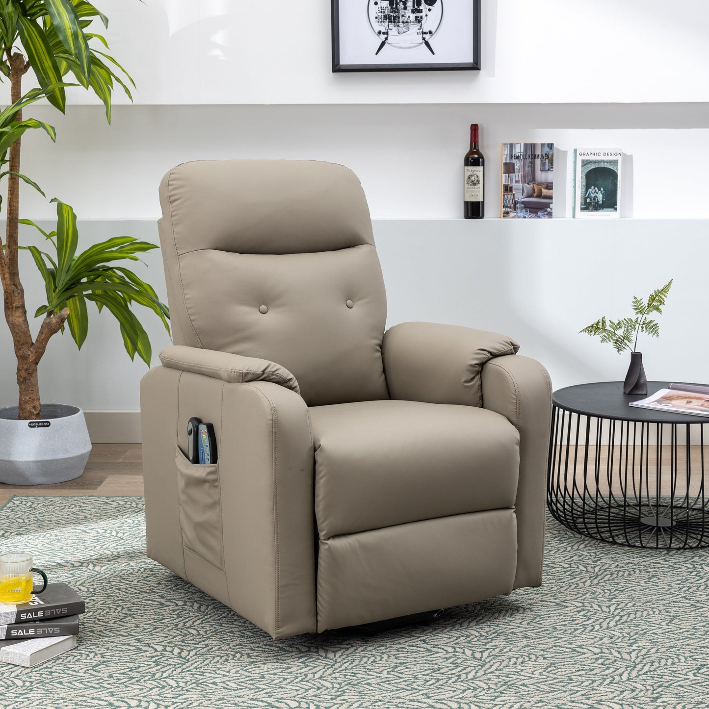 Blue Power Lift Recliner with Massage, Heat, and Side Pocket