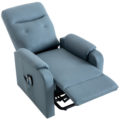Blue Power Lift Recliner with Massage, Heat, and Side Pocket