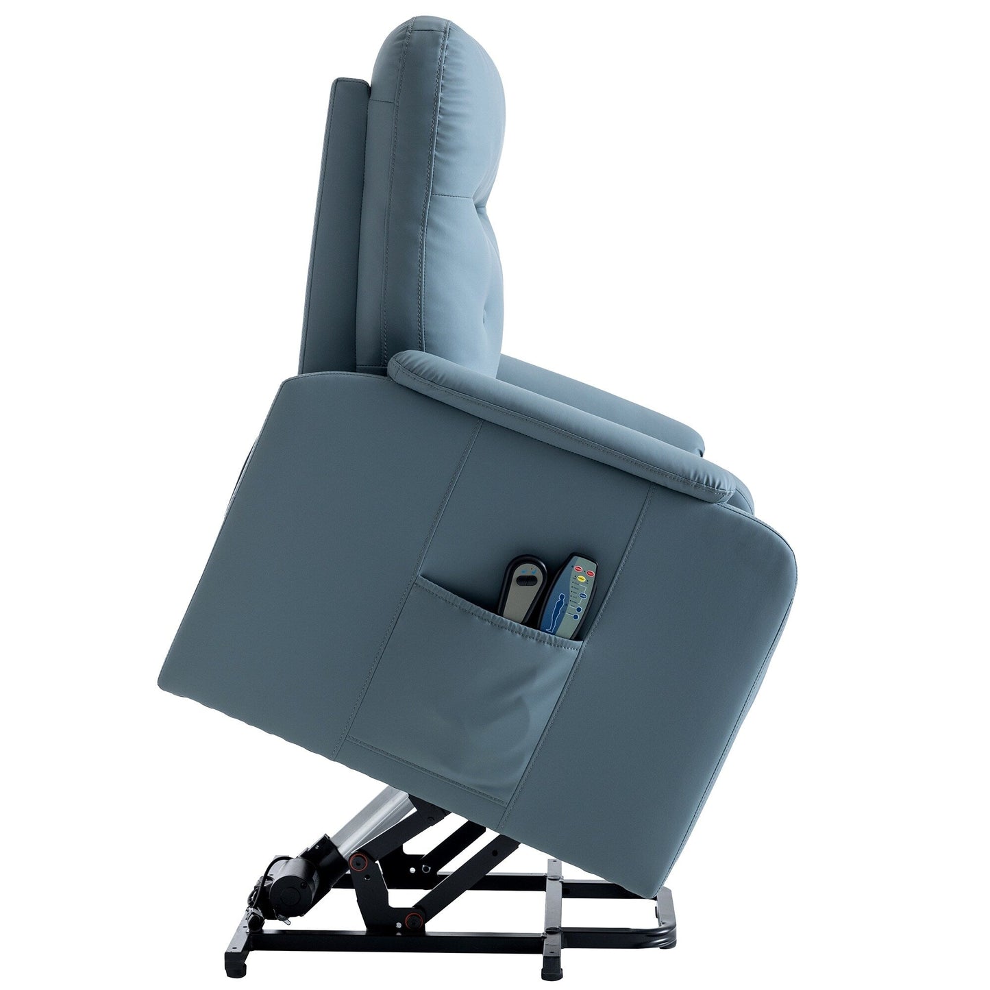 Blue Power Lift Recliner with Massage, Heat, and Side Pocket