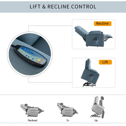 Blue Power Lift Recliner with Massage, Heat, and Side Pocket