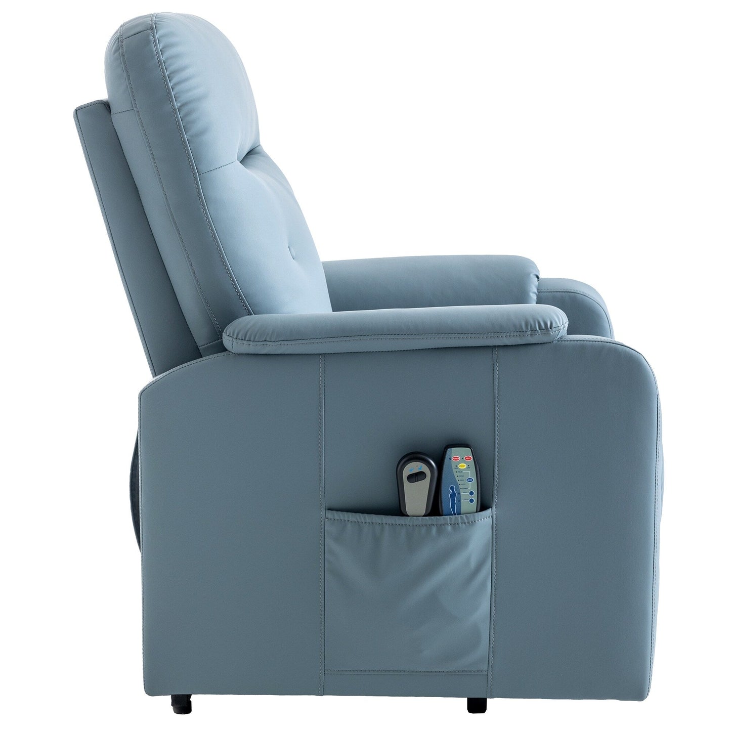 Blue Power Lift Recliner with Massage, Heat, and Side Pocket