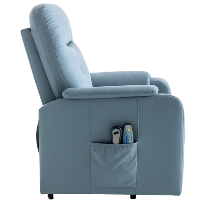 Blue Power Lift Recliner with Massage, Heat, and Side Pocket