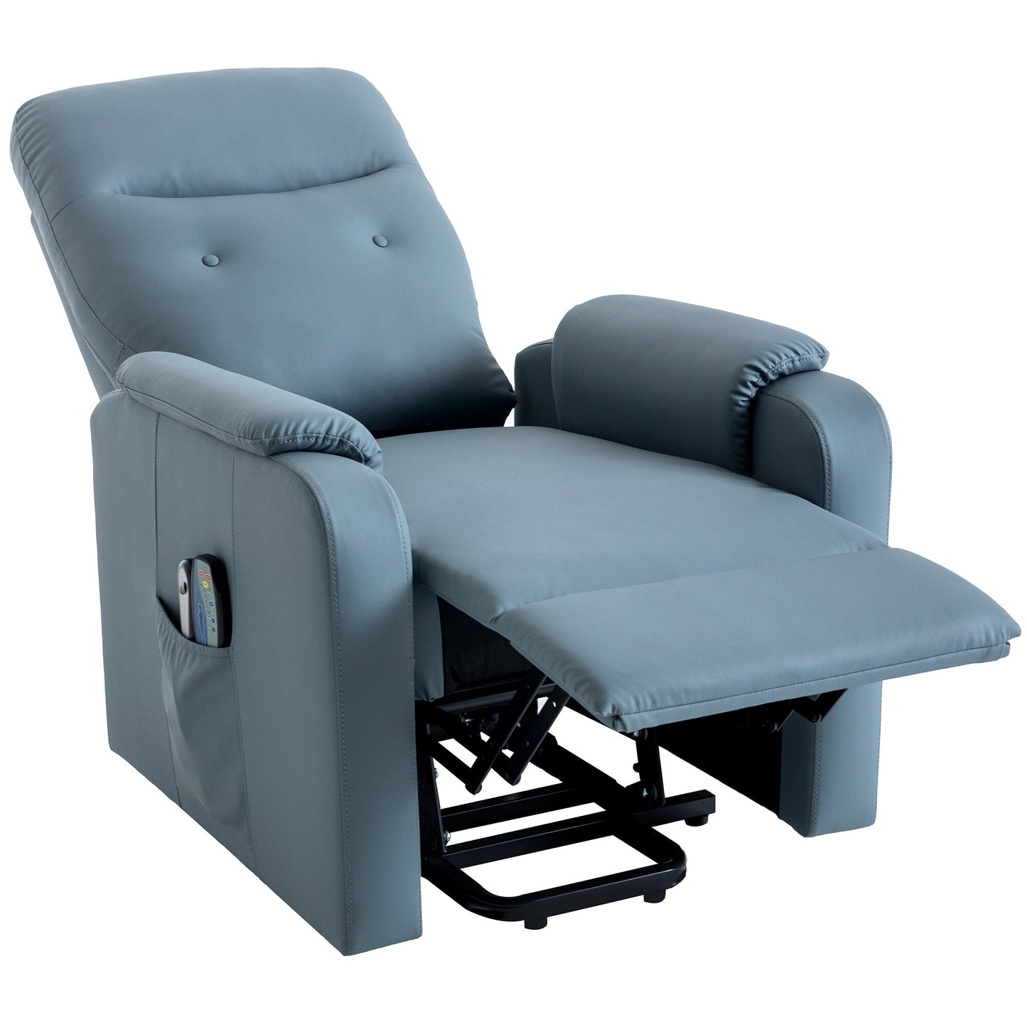 Blue Power Lift Recliner with Massage, Heat, and Side Pocket