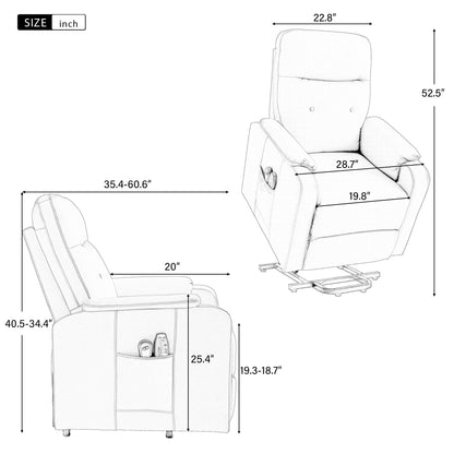 Blue Power Lift Recliner with Massage, Heat, and Side Pocket