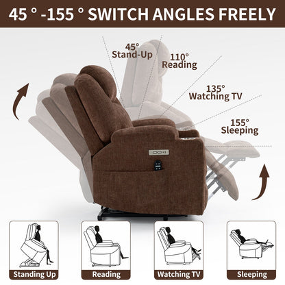 Blue Power Lift Recliner with Vibration Massage, Heat, USB, and Cup Holders