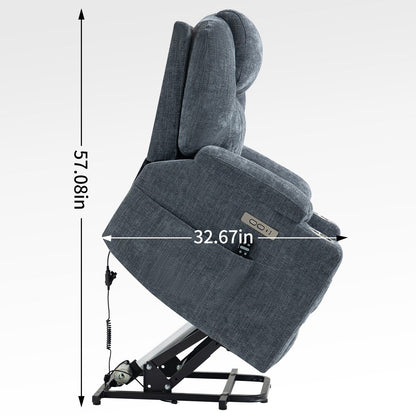 Blue Power Lift Recliner with Vibration Massage, Heat, USB, and Cup Holders
