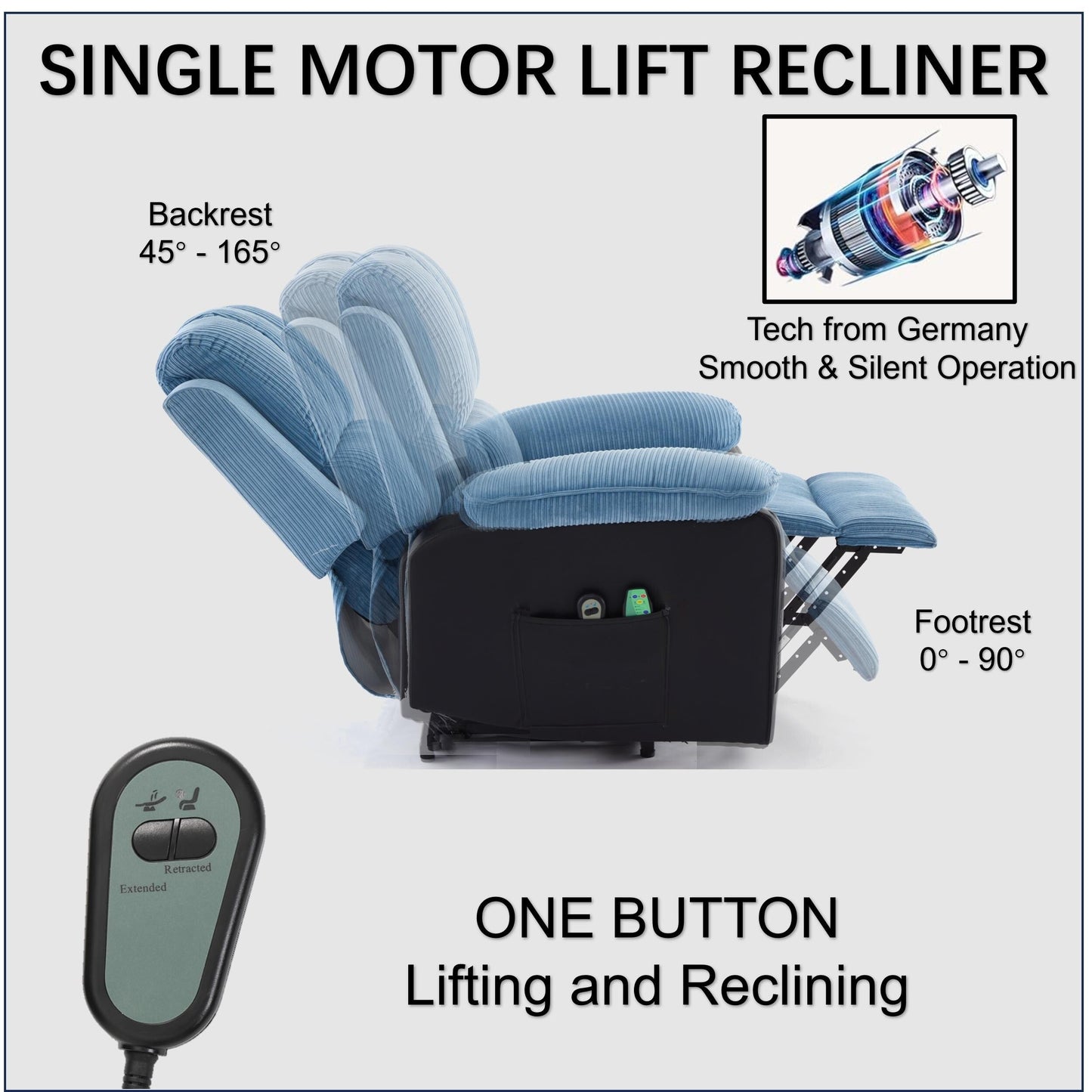 Blue Recliner Chair with 8-Point Heated Massage, Modern Aesthetic, and High Comfort for Relaxation
