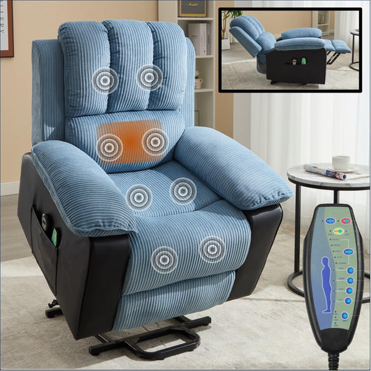 Blue Recliner Chair with 8-Point Heated Massage, Modern Aesthetic, and High Comfort for Relaxation
