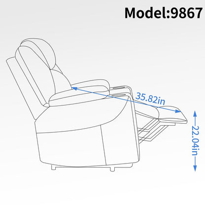 Blue Recliner Chair with 8-Point Vibration Massage, Lumbar Heating, Dual USB Ports, and Stainless Steel Cup Holders