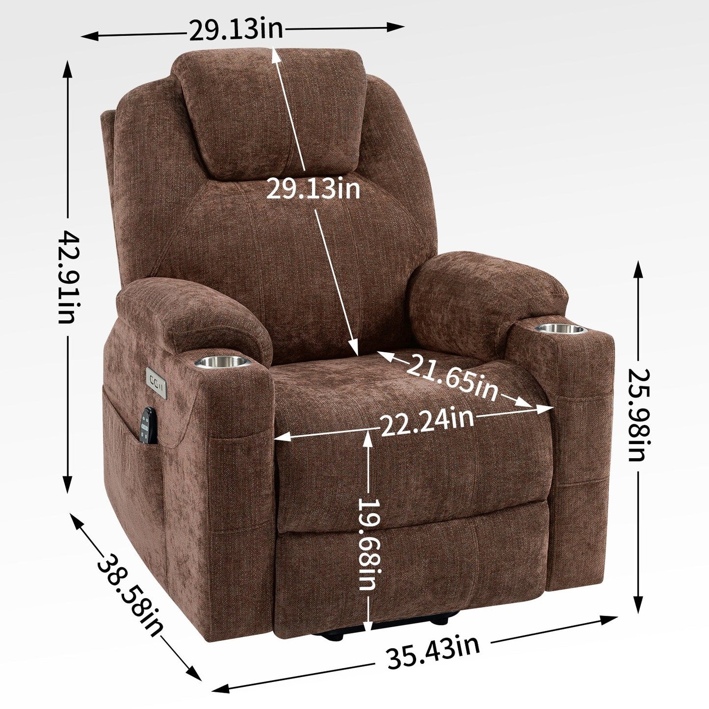 Blue Recliner Chair with 8-Point Vibration Massage, Lumbar Heating, Dual USB Ports, and Stainless Steel Cup Holders