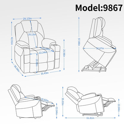 Blue Recliner Chair with 8-Point Vibration Massage, Lumbar Heating, Dual USB Ports, and Stainless Steel Drink Holders
