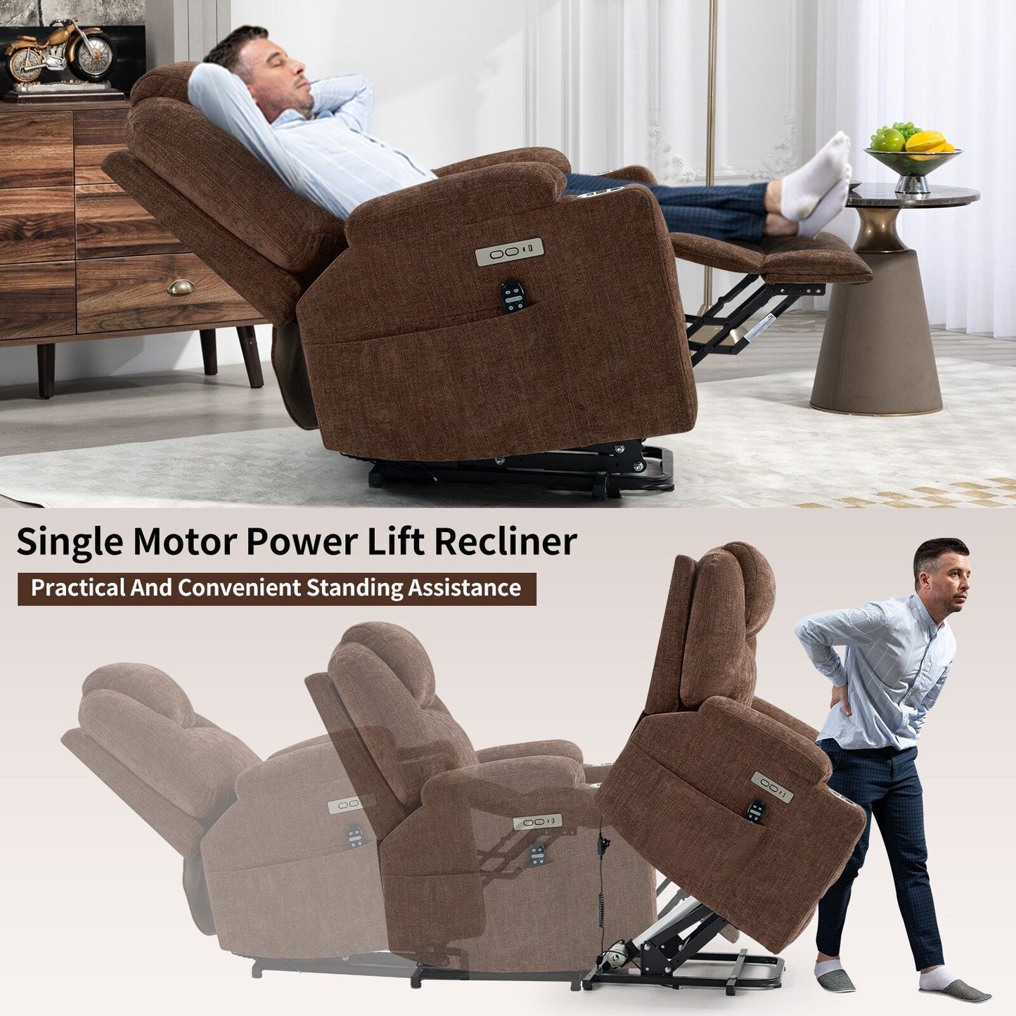 Blue Recliner Chair with 8-Point Vibration Massage, Lumbar Heating, Dual USB Ports, and Stainless Steel Drink Holders