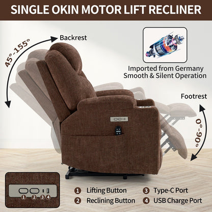 Blue Recliner Chair with 8-Point Vibration Massage, Lumbar Heating, Dual USB Ports, and Stainless Steel Drink Holders