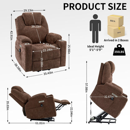 Blue Recliner Chair with 8-Point Vibration Massage, Lumbar Heating, Dual USB Ports, and Stainless Steel Drink Holders