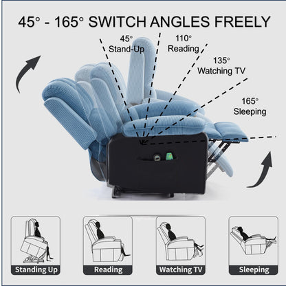 Blue Recliner Chair with Heated, 8 Massage Motors, Modern Design, and High Comfort for Ultimate Relaxation