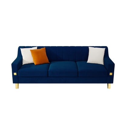 Blue Velvet 3-seater Sofa with Gold Accents