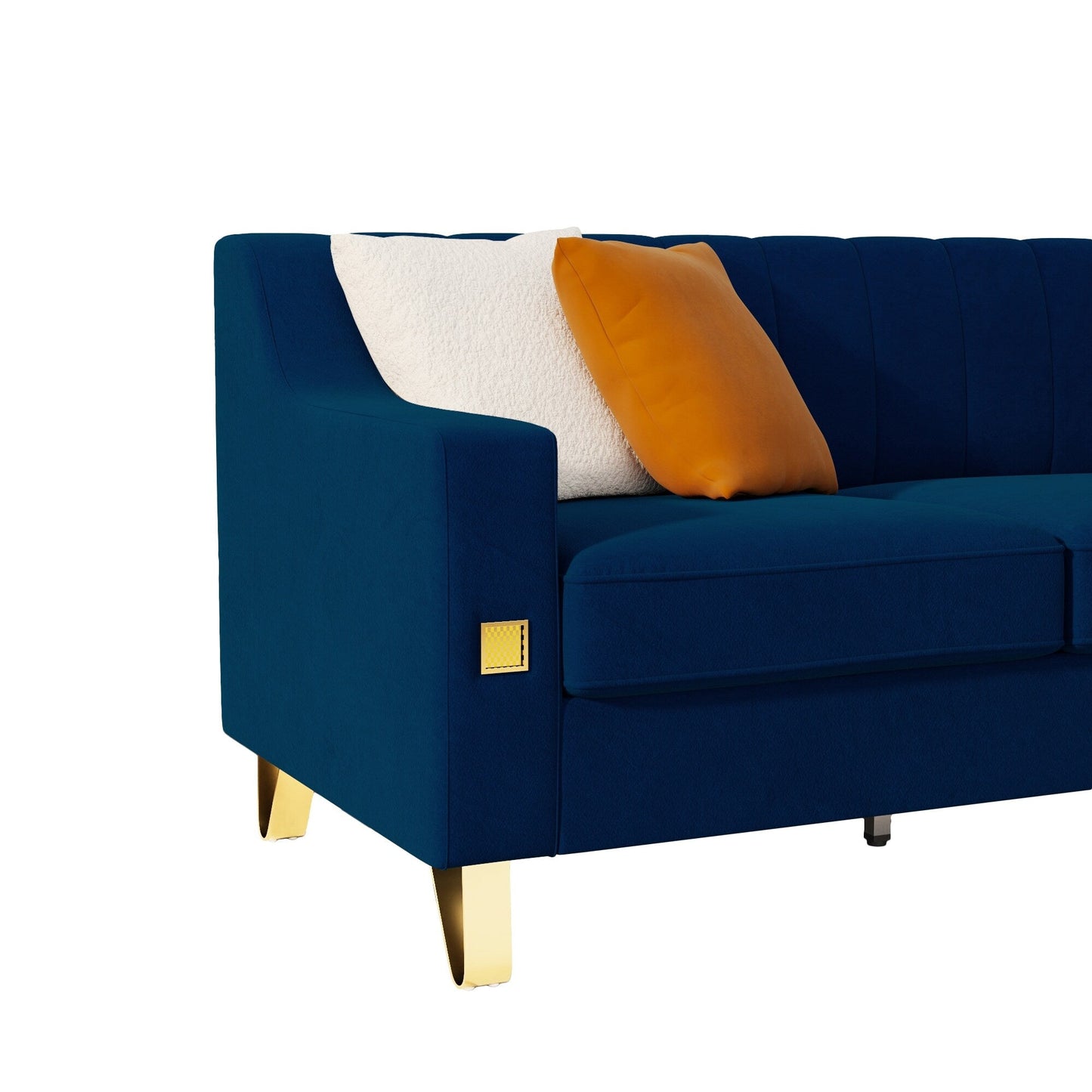 Blue Velvet 3-seater Sofa with Gold Accents
