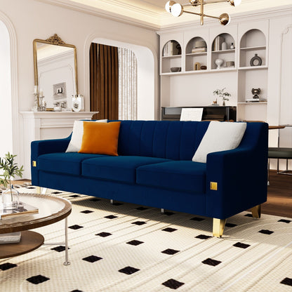 Blue Velvet 3-seater Sofa with Gold Accents