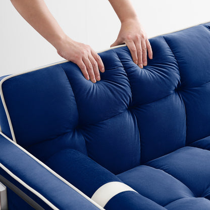 Blue Velvet 55'' Convertible Sleeper Sofa with Pull-Out Bed