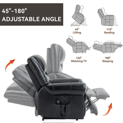 Brown Genuine Leather Power Lift Recliner with Heat, Massage, and USB Ports