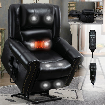 Brown Genuine Leather Power Lift Recliner with Heat, Massage, and USB Ports