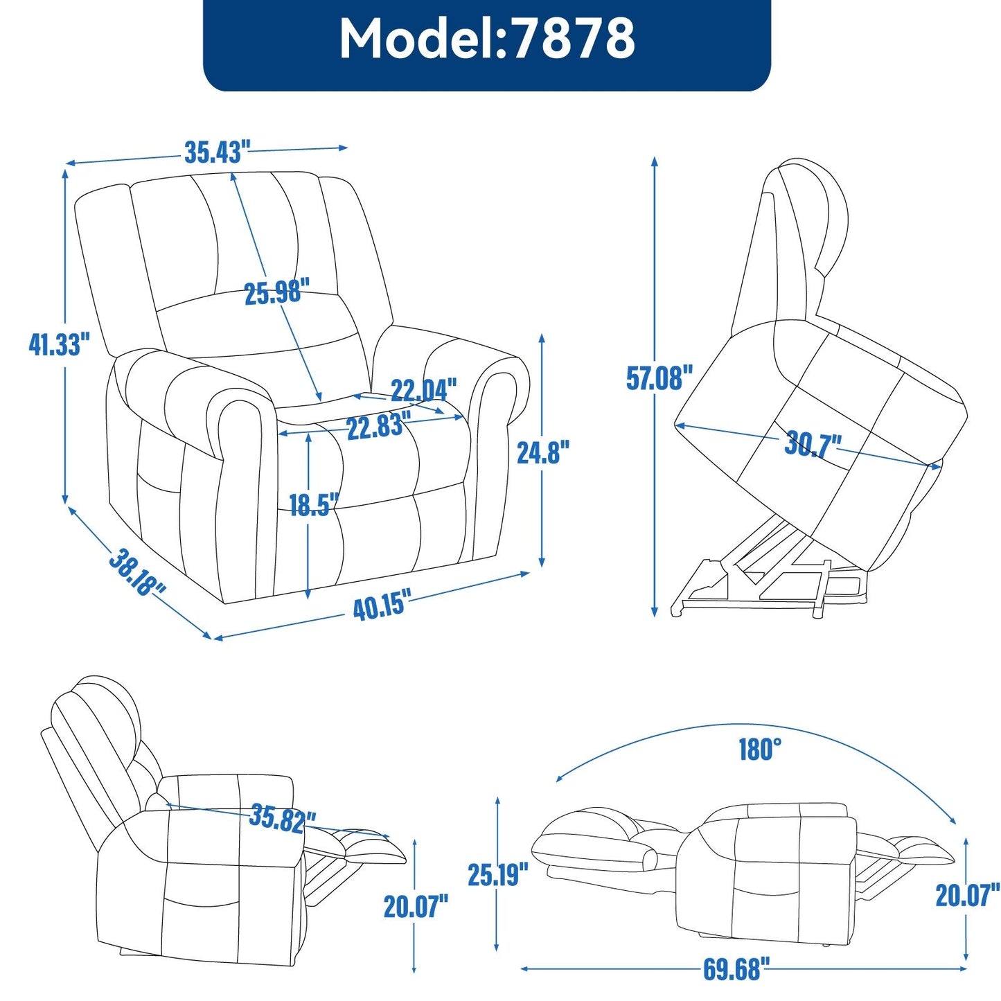 Brown Genuine Leather Power Lift Recliner with Heat, Massage, and USB Ports