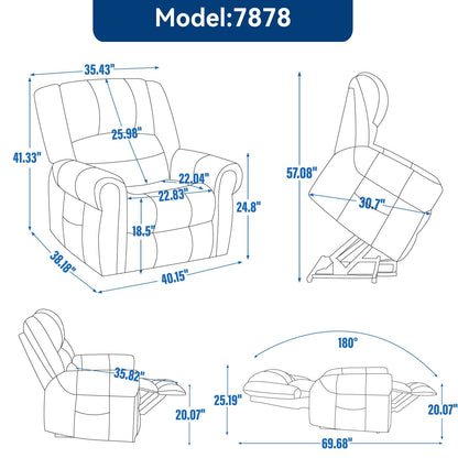 Brown Genuine Leather Power Lift Recliner with Heat, Massage, and USB Ports
