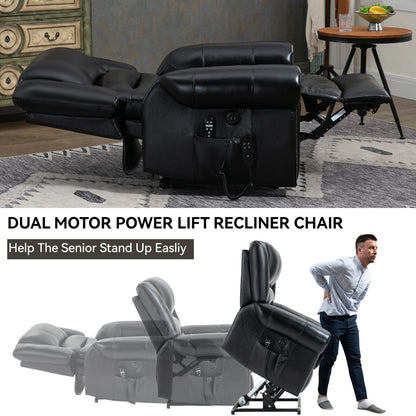 Brown Genuine Leather Power Recliner with Dual Motors, Heating Massage, USB Ports, and Customizable Recline Angles