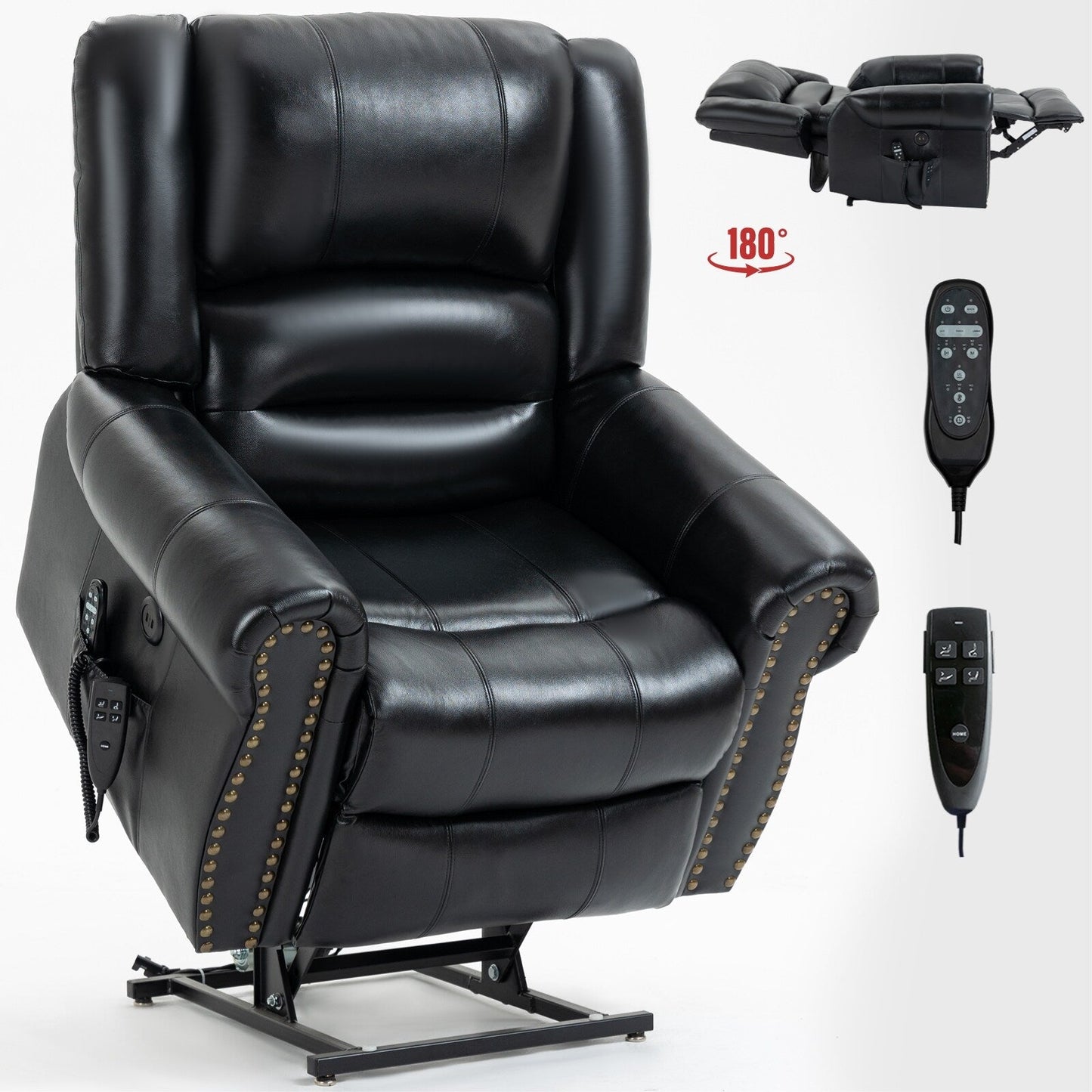 Brown Genuine Leather Power Recliner with Dual Motors, Heating Massage, USB Ports, and Customizable Recline Angles