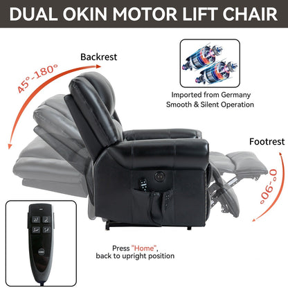 Brown Genuine Leather Power Recliner with Dual Motors, Heating Massage, USB Ports, and Customizable Recline Angles