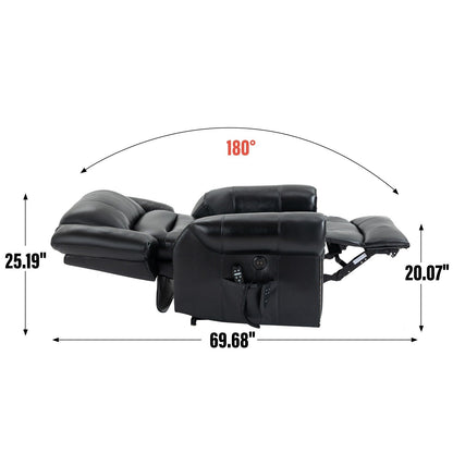 Brown Genuine Leather Power Recliner with Dual Motors, Heating Massage, USB Ports, and Customizable Recline Angles