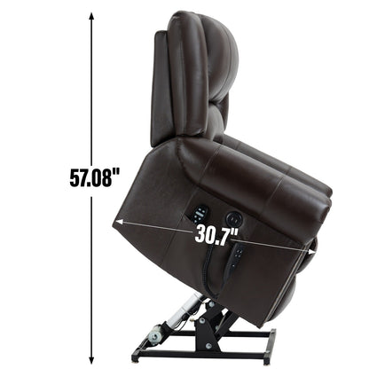 Brown Genuine Leather Power Recliner with Dual Motors, Heating Massage, USB Ports, and Customizable Recline Angles