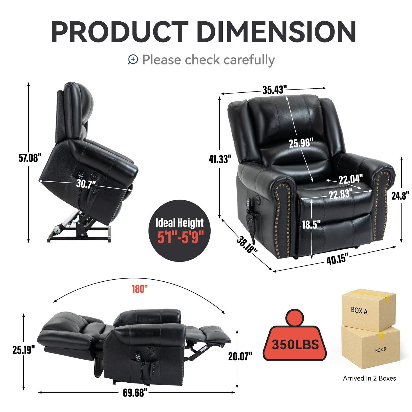 Brown Genuine Leather Power Recliner with Dual Motors, Heating Massage, USB Ports, and Customizable Recline Angles