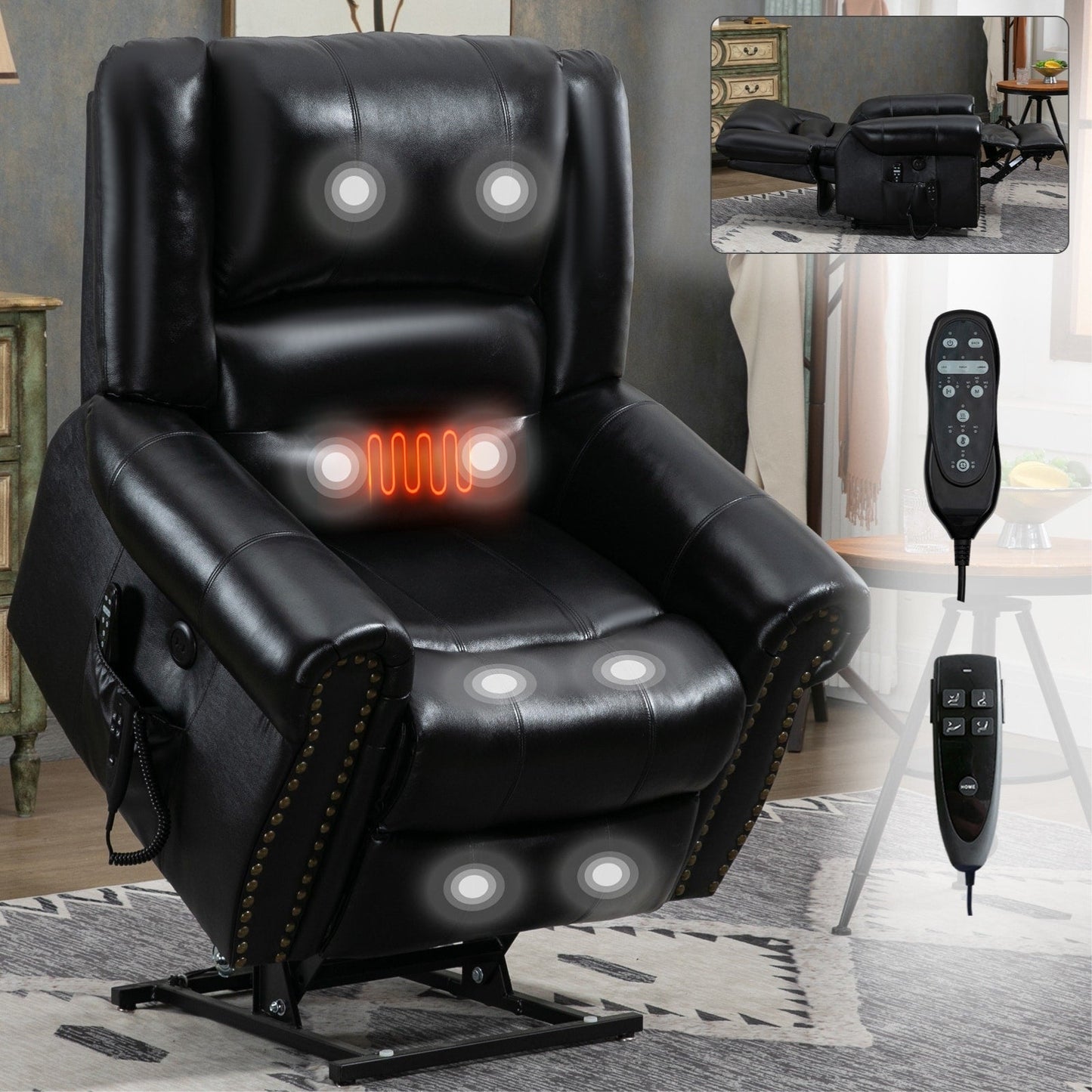 Brown Genuine Leather Power Recliner with Dual Motors, Heating Massage, USB Ports, and Customizable Recline Angles