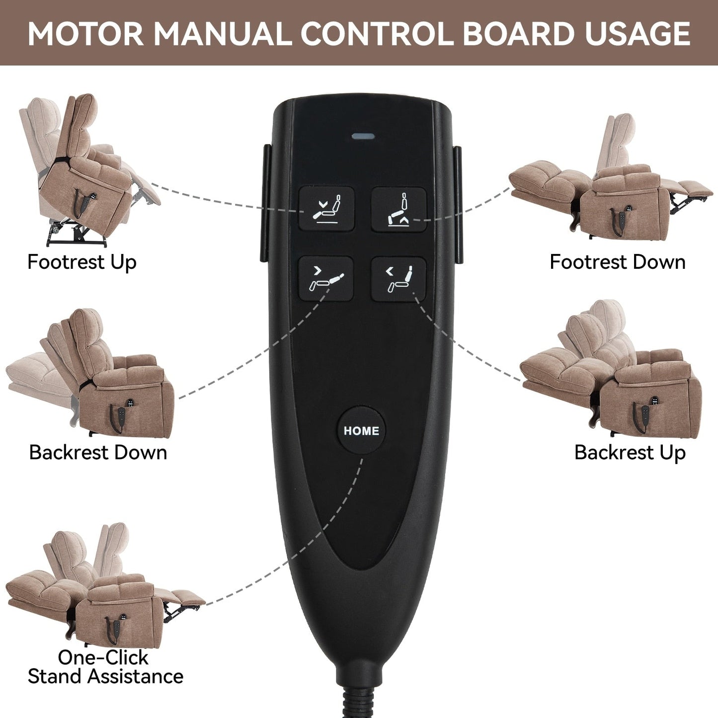 Brown Heat Massage Dual Motor Infinite Position Up to 350 LBS Large Electric Power Lift Recliners with Power-Remote
