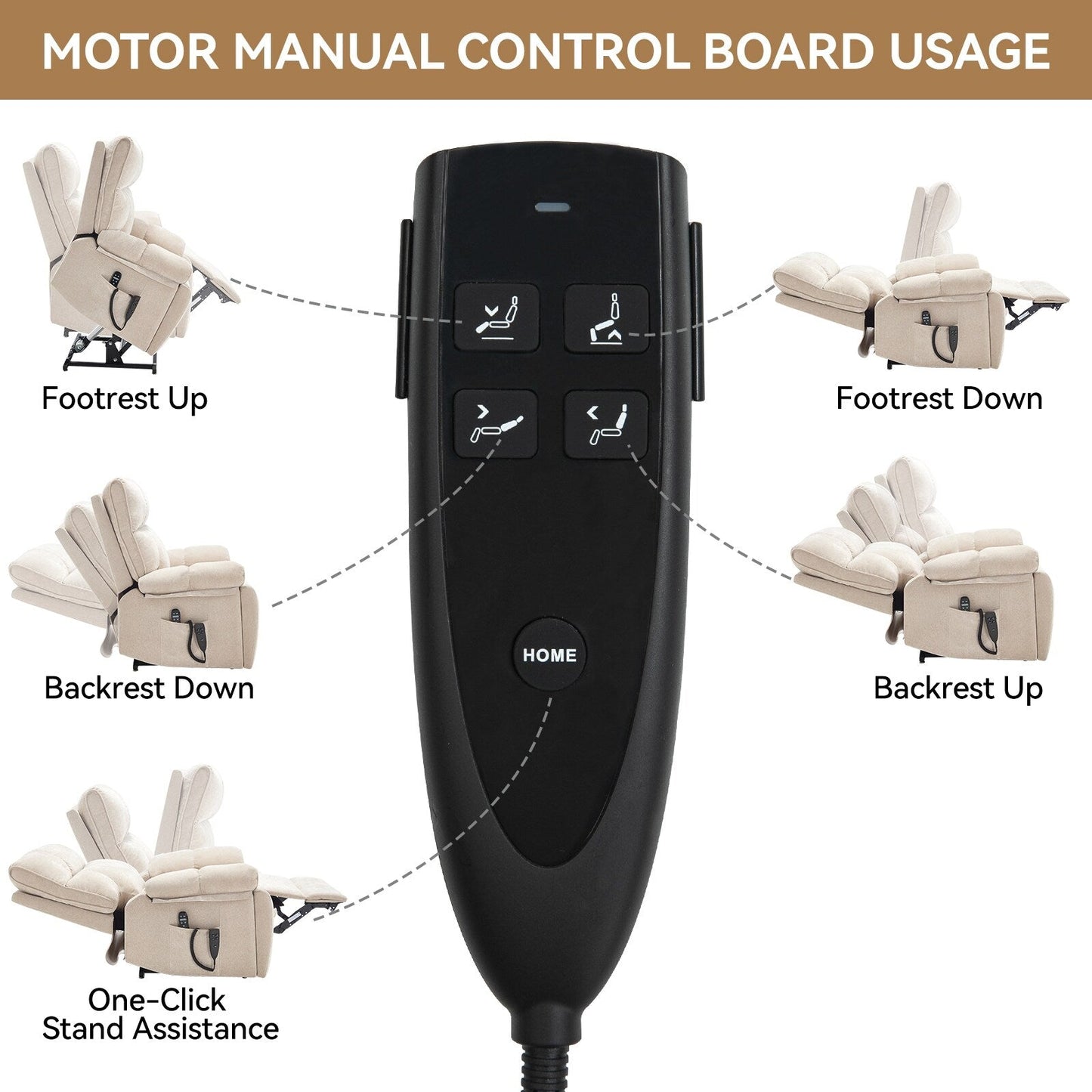 Brown Heat Massage Dual Motor Infinite Position Up to 350 LBS Large Electric Power Lift Recliners with Power-Remote
